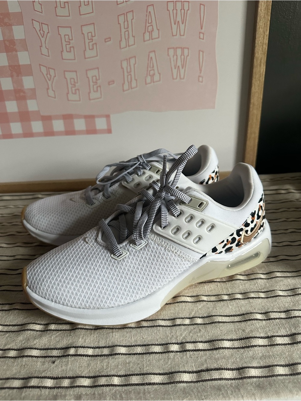Nike Airmax Women's White Athletic Sneakers with Leopard Heel Accent